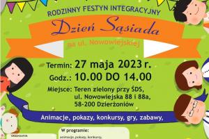 Plakat, reklamujący festyn rodzinny Dzień Sąsiada.