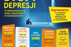 plakat przedstawiający ofertę zajęć w ramach akcji STOP DEPRESJI